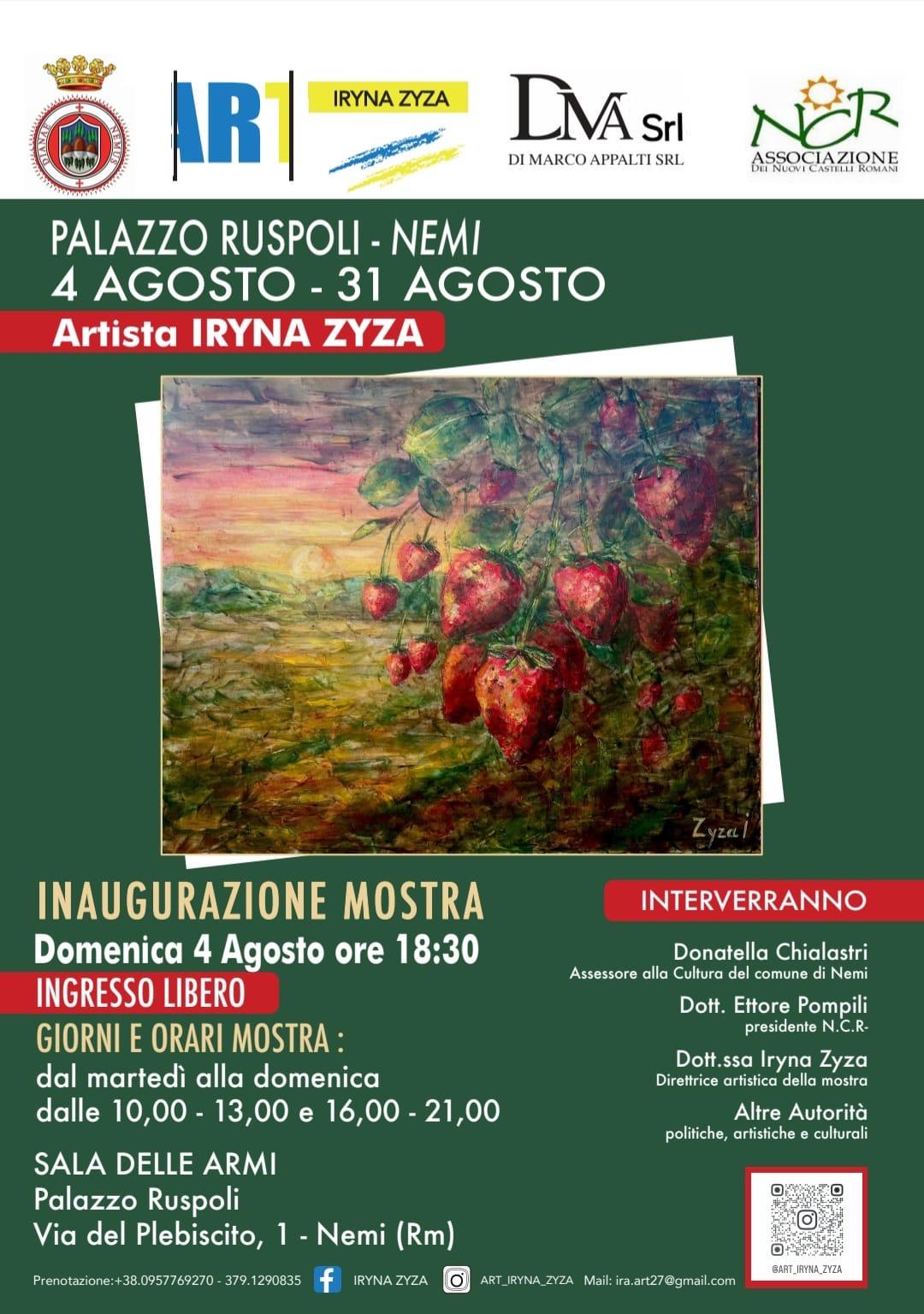 PALAZZO RISPOLI NEMI. 4 AGOSTO – 31 AGOST0 2024 – ARTISTA IRYNA ZYSA